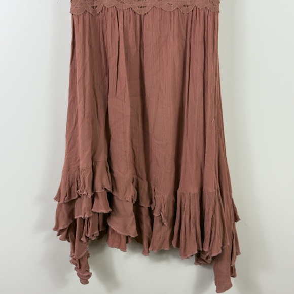 FREE PEOPLE ONE womens size M Adella strappy crochet handkerchief hem mini dress - Picture 4 of 10